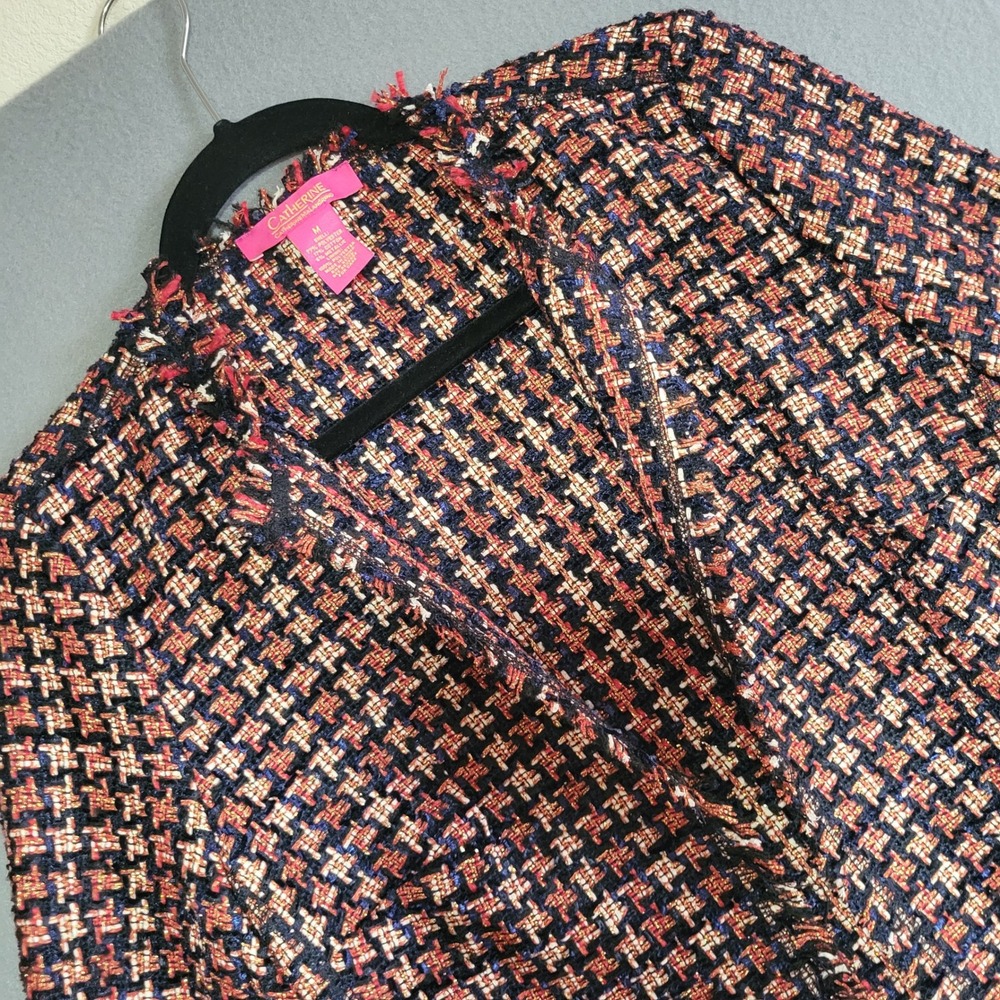 Catherine Malandrino Womens Medium Tweed Open Front Blazer Metallic Houndstooth